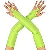 Boyiee 80s Neon Stretchy Spandex Fingerless Gloves Ring Style Over Elbow Cosplay Catsuit Opera Long Gloves for Adults
