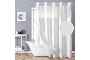 eachope White No Hook Shower Curtain with Snap-in Fabric Liner Set,Slub Textured Fabric Shower Curtains for Bathroom,Hotel Style Modern Shower Curtain,Water Repellent & Washable,71x74(72)