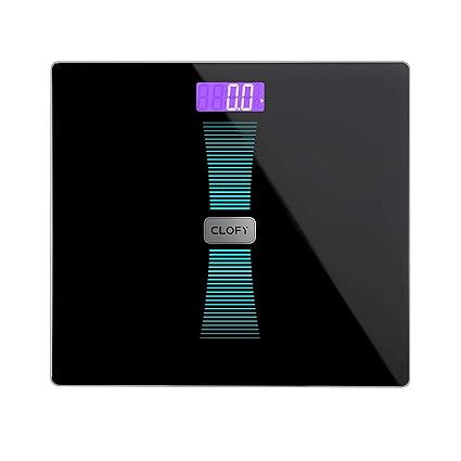CLOFY Digitale Personenwaage Körperwaage Waage Gewichtswaage aus Gehärtete Glas mit LCD-Display, Schwarz, Digitalwaage, 31 st