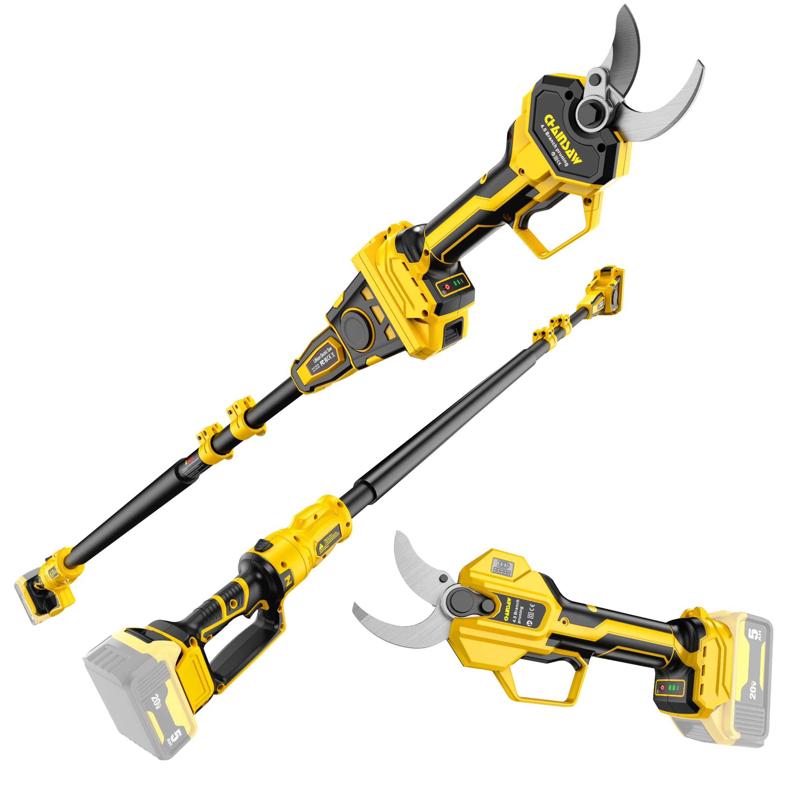 Photo 1 of 2-IN-1 Electric Pole Pruning Shears Cordless Compatibility with DW 20V MAX Battery, 1.6" Cutting Diameter Pruner, 14.8 FT MAX Extension Pole Saws for Tree Trimming(NO Battery) (Pruning Shears-1)