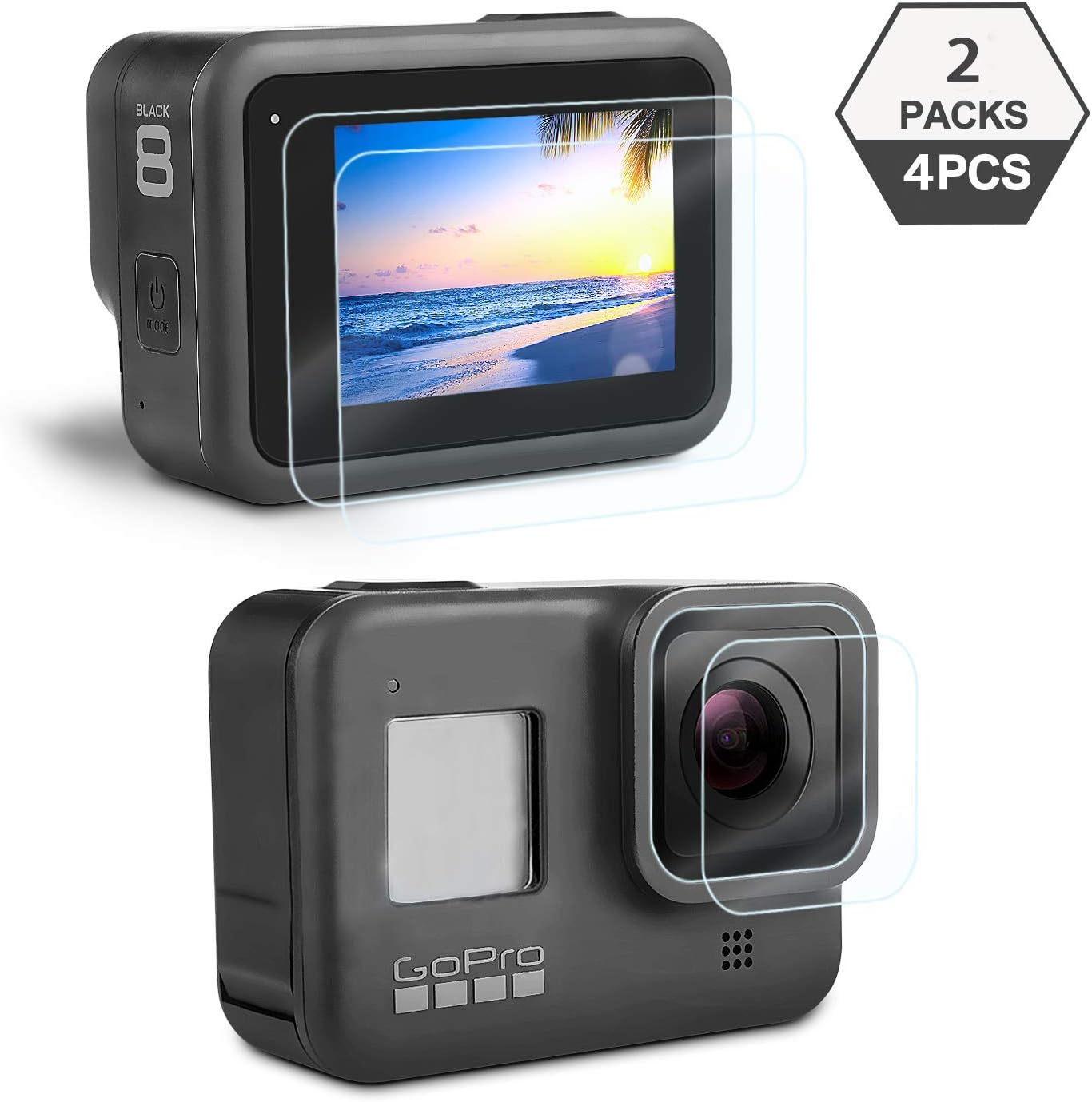 TUTUO Screen Protector for GoPro Hero 8, Tempered Glass Screen Lens Protector Film Action Camera Accessories for GoPro Hero8 Action Camera [4PCS]