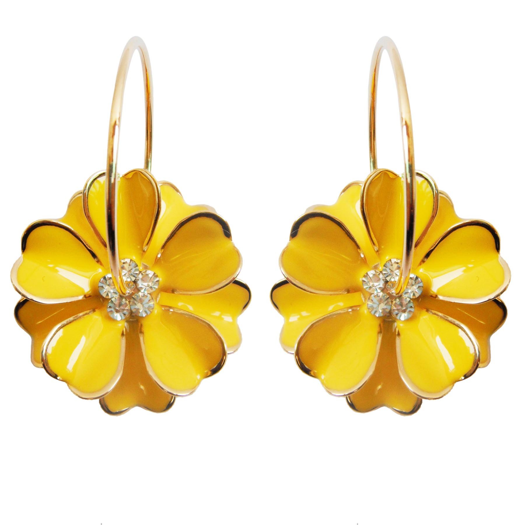 Navachi 18k Gold Plated Yellow Enamel Flower Crystal Az2817e Hoop Earrings(dia. 3cm) — image 1