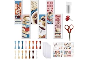 FREEBLOSS 6 Set Cross Stitch Bookmark Kit 11 CT Stamped Cross Stitch Kit DIY Embroidery Bookmark Kits for Adult Beginners wit
