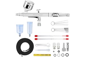 TALERLUV Airbrush Kit, Dual-Action Gravity Airbrush Gun with 0.2/0.3/0.5mm Needles Set, 7cc/20cc/40cc Cup, Air Hose and Airbrush Cleaning Kit for Makeup Nail Painting Model Coloring Cake Decor Shoes Tattoo