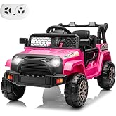 Winado 12V Electric Car for Kids, Ride on Truck, Pink | Electric Vehicle to Drive w/Remote Control, Bluetooth, Soft Start, LED Lights