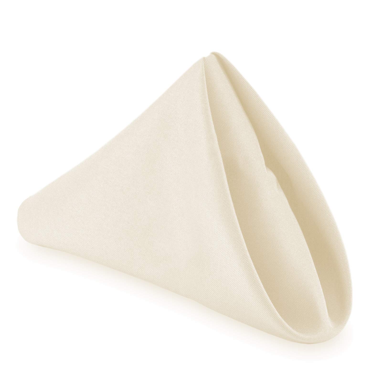Photo 1 of Lann's Linens - 1 Dozen 17" Cloth Dinner Table Napkins - Machine Washable Restaurant/Wedding/Hotel Polyester Fabric - Ivory