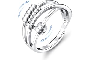 MILACOLATO 925 Sterling Silver Anxiety Ring for Women Men Fidget Peace Rings for Anxiety Stress Reliever Spinner Ring Retro Adjustable Band Rings Anxiety Relief Spinning Ring