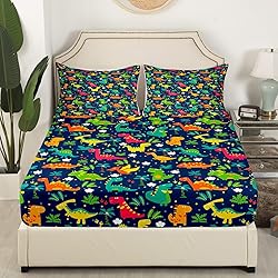 Cute Cartoon Dinosaur Kids Fitted Sheet for Boys