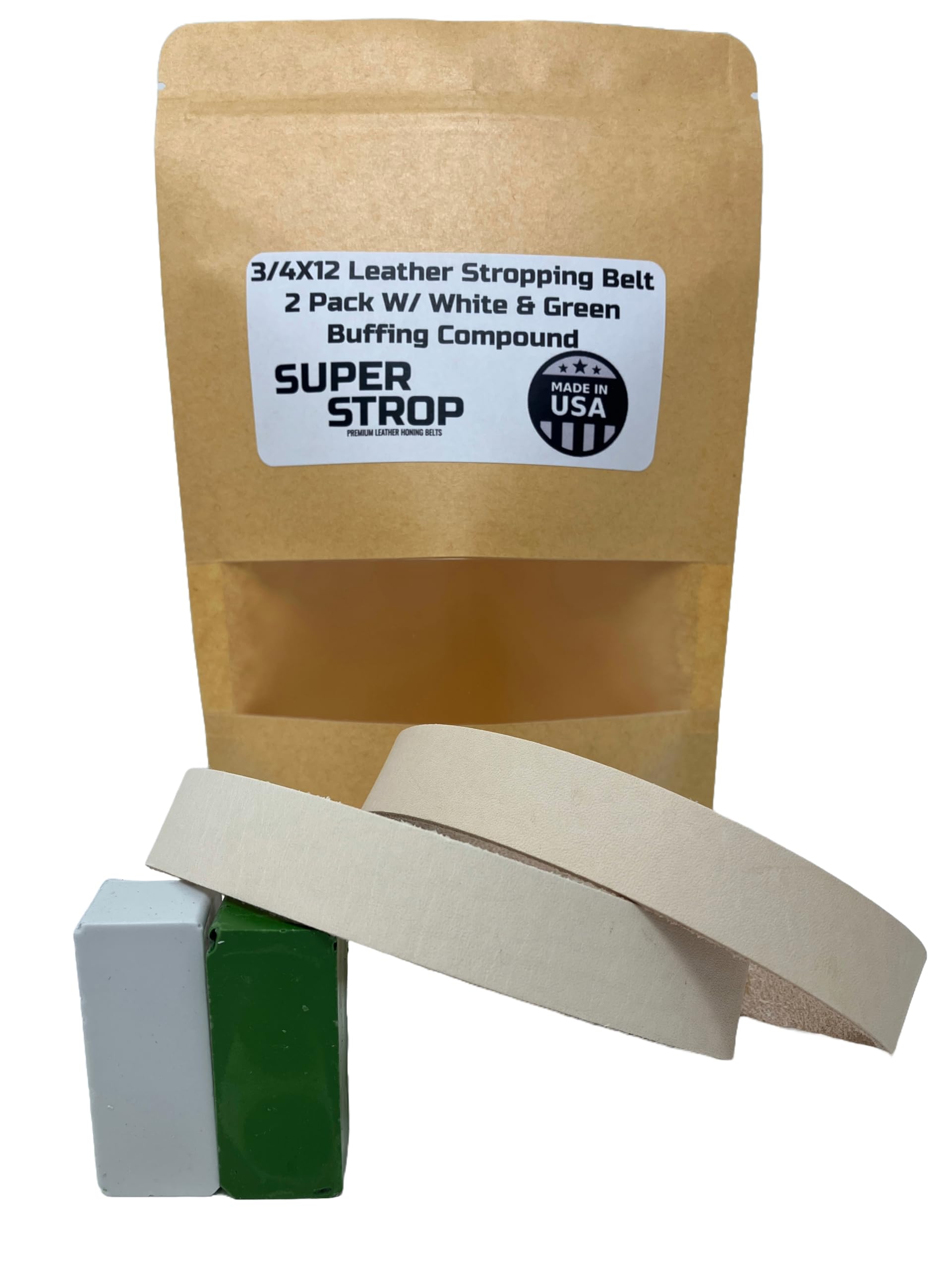 Super Strop 3/4X12 Inch 2 Pack Leather Honing Polishing Belt With White and Green Compound Fits Ken Onion Work Sharp