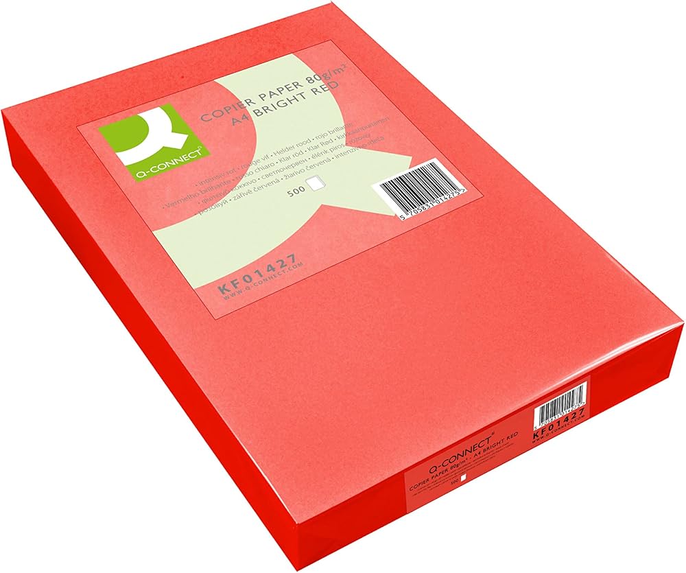 Q-Connect Bright Red A4 Copy Paper 80gsm Ream Pack of 500 KF01427