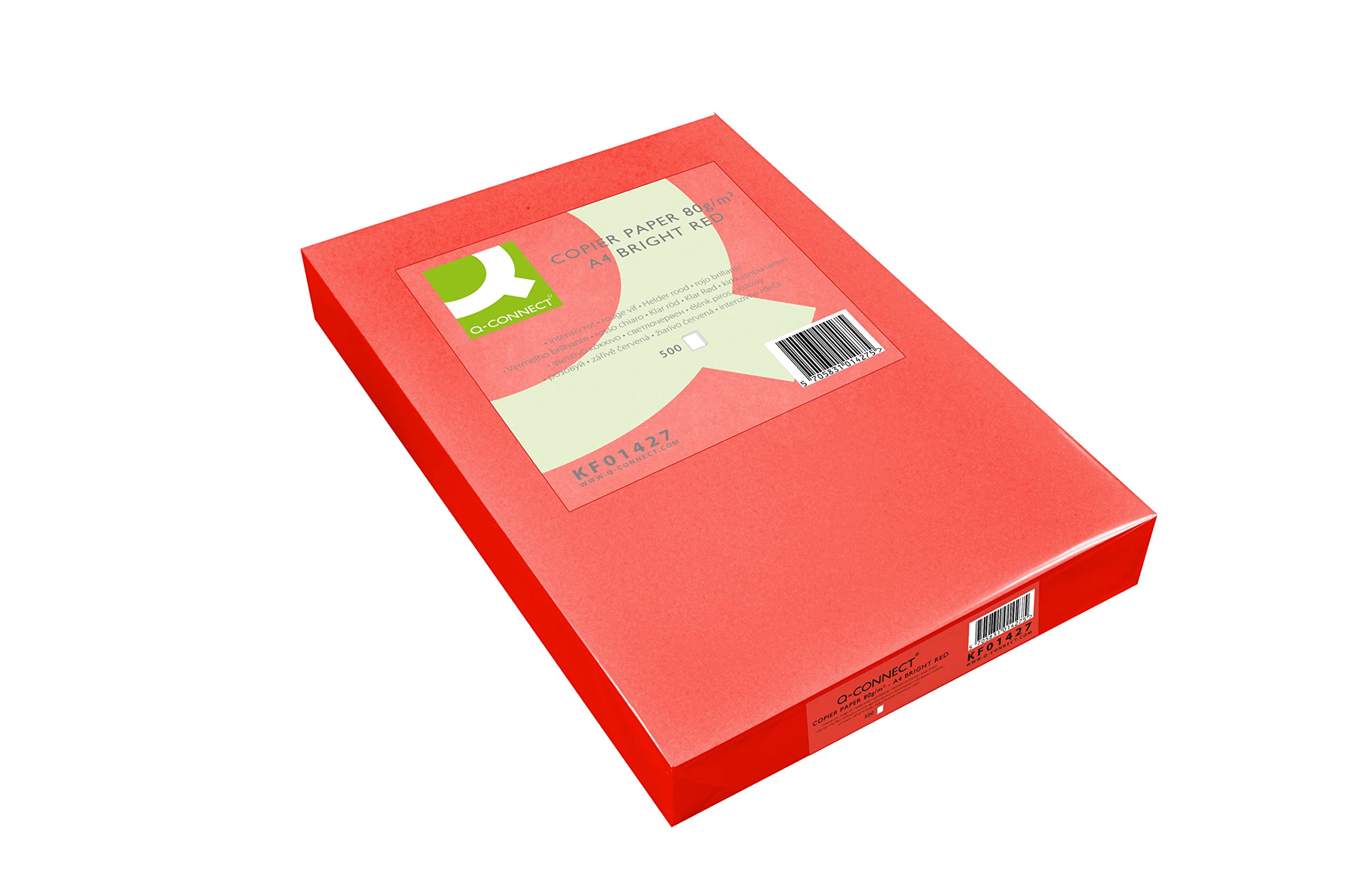 Q-Connect Bright Red Coloured A4 Copier Paper 80gsm Ream (Pack of 500) KF01427