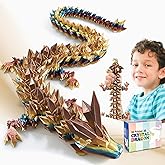 meturebear Large 3D Printed Dragon,24 Inch 3D Dragon Toys,Bigger Fidget Crystal Animals Toys, 3D Printed Articulated Animals for Home Office Car Desk Decor (Khaki Gold, 24 inch)