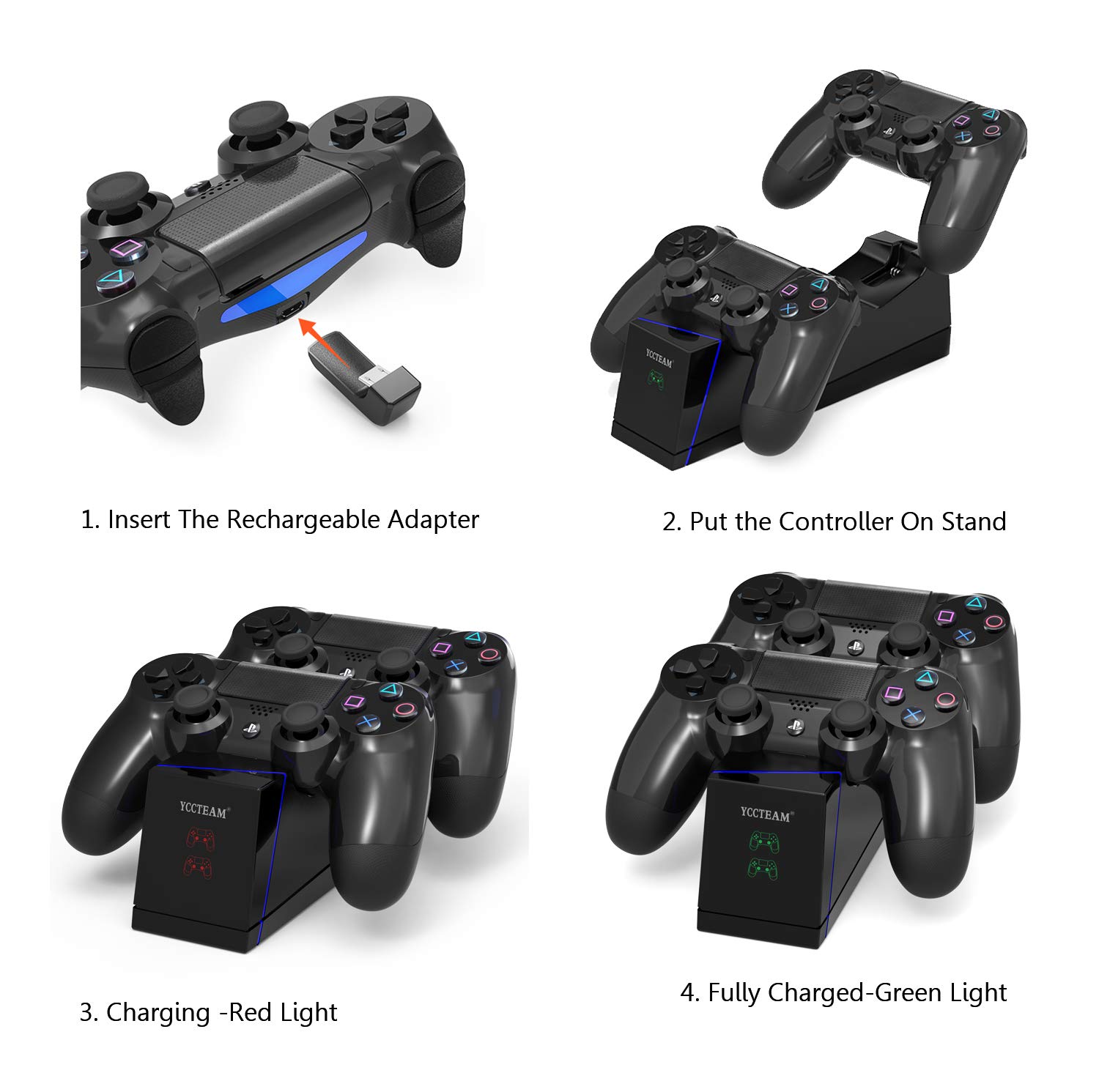 PS4 Controller Charger, DualShock 4 PS4 Controller USB Charging Station Dock, Playstation 4 Charging Station for Sony Playstation4 / PS4 / PS4 Slim / PS4 Pro Controller