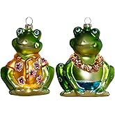Set of 2 Hand Blown Glass Frog Ornaments for Christmas Tree, Hanging Glass Frog Christmas Ornaments