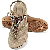 Ecetana Women's Flats Sandals Dressy Comfortable Beach Summer Sandals 2026 Bohemian Strappy Walking Casual Shoes