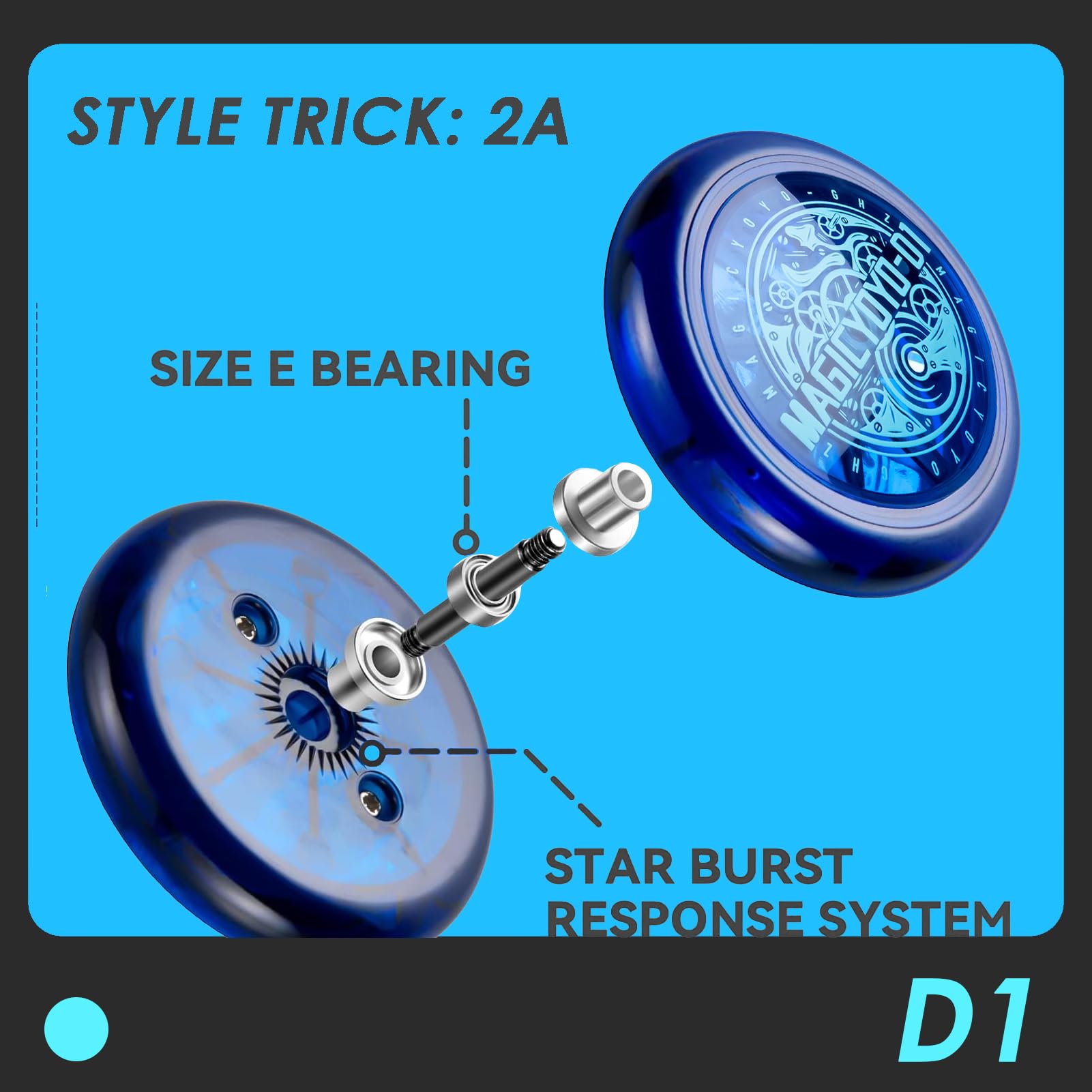 Looping Yoyo D1 Responsive Yo-yo for Kids Beginners, 2A Loop Yoyo Starter Yo Yo Easy to Play Basic String Tricks (Blue+Black)
