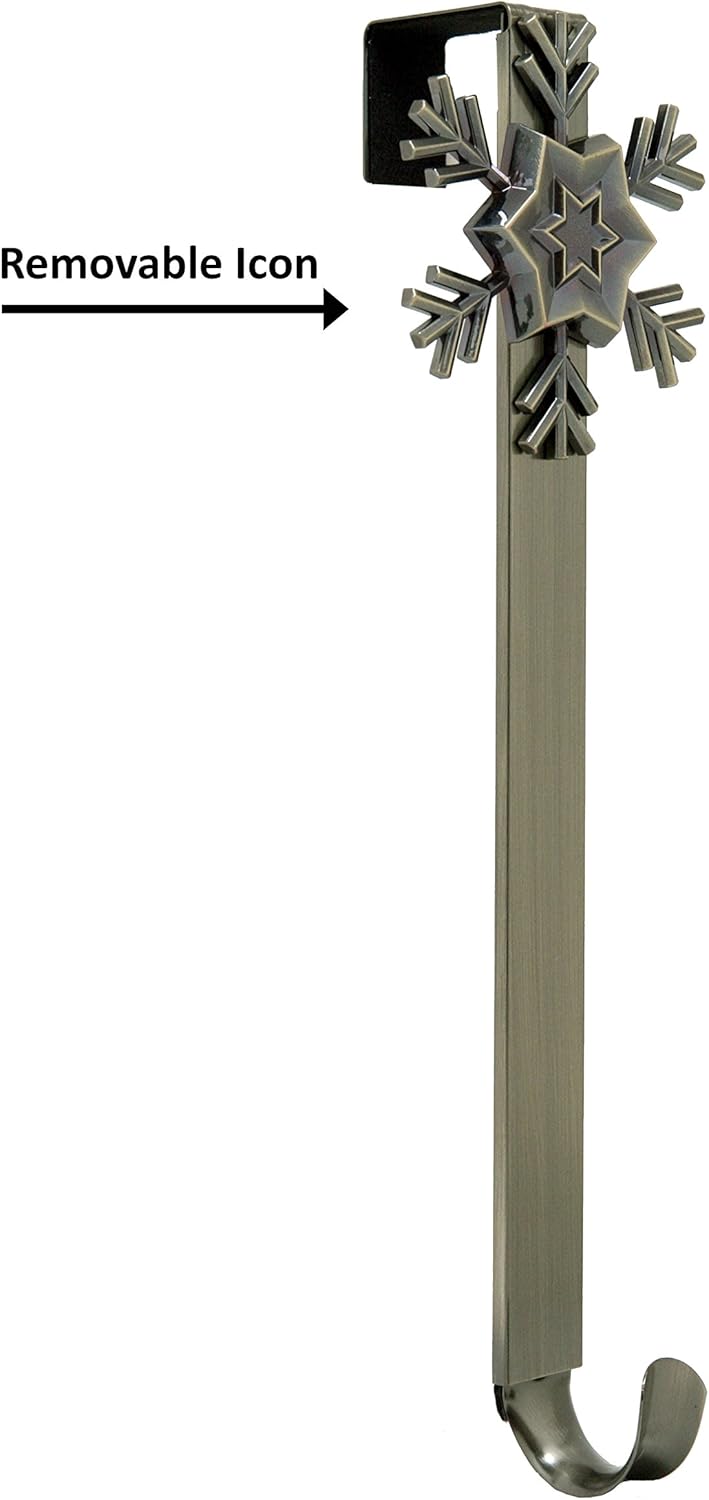 Wreath Hangers - Haute Decor Adapt Adjustable Length Wreath Hanger with Removable Icon (Antique Brass - Snowflake)