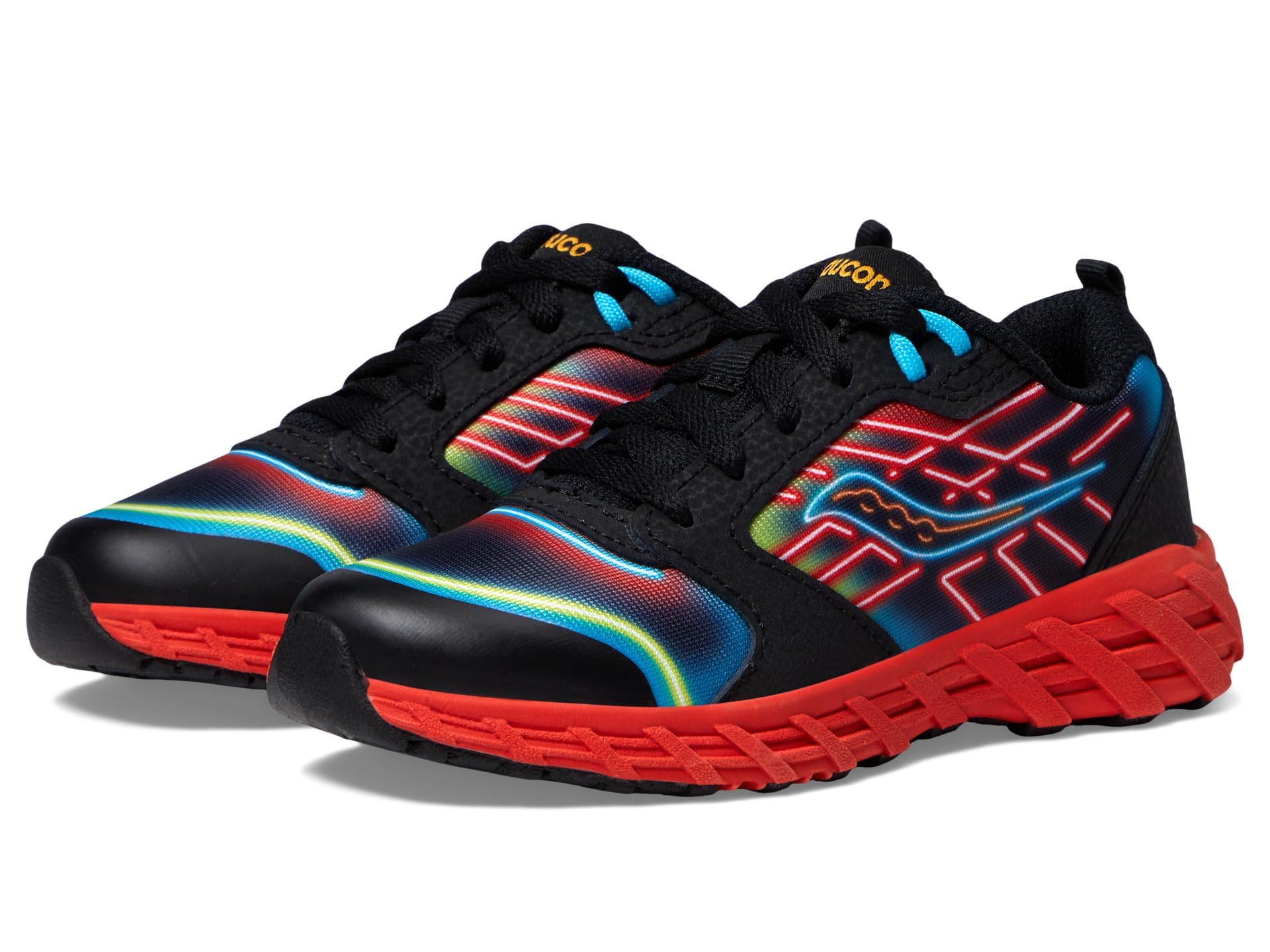 Saucony Wind 2.0 Sneaker, NEON/Black/RED, 10.5 US Unisex Big Kid