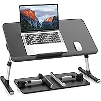 SAIJI PU Leather Laptop Bed Tray Table, Adjustable Laptop Stand with Removable Stopper, Portable Lap Desks with Foldable Legs