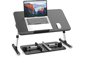 SAIJI PU Leather Laptop Bed Tray Table, Adjustable Laptop Stand with Removable Stopper, Portable Lap Desks with Foldable Legs