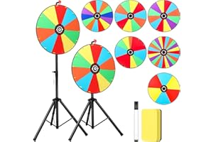 Rotatingpals 24 Inch 6 in 1 Prize Wheel with Folding Tripod for Tabletop or Floor Stand Spinning Prize Wheel Height Adjustable 6/9/10/12/14/24 Slots Fortune Spin Wheel with Dry Erase & Marker Pen