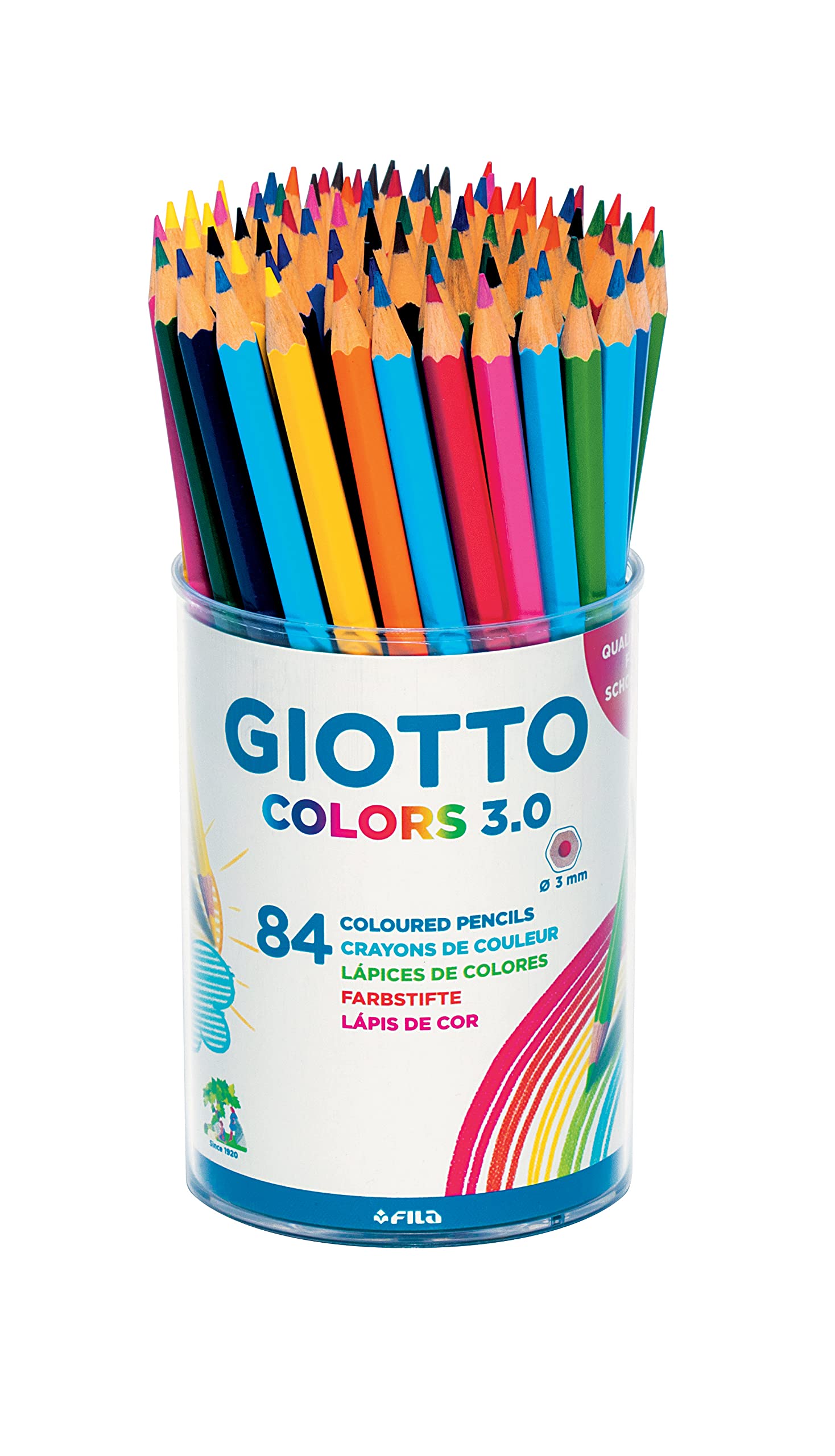 GIOTTO Colors 3.0 Colouring Pencils, 84 Pieces in Assorted Colours, For Children, Parties, and Schools