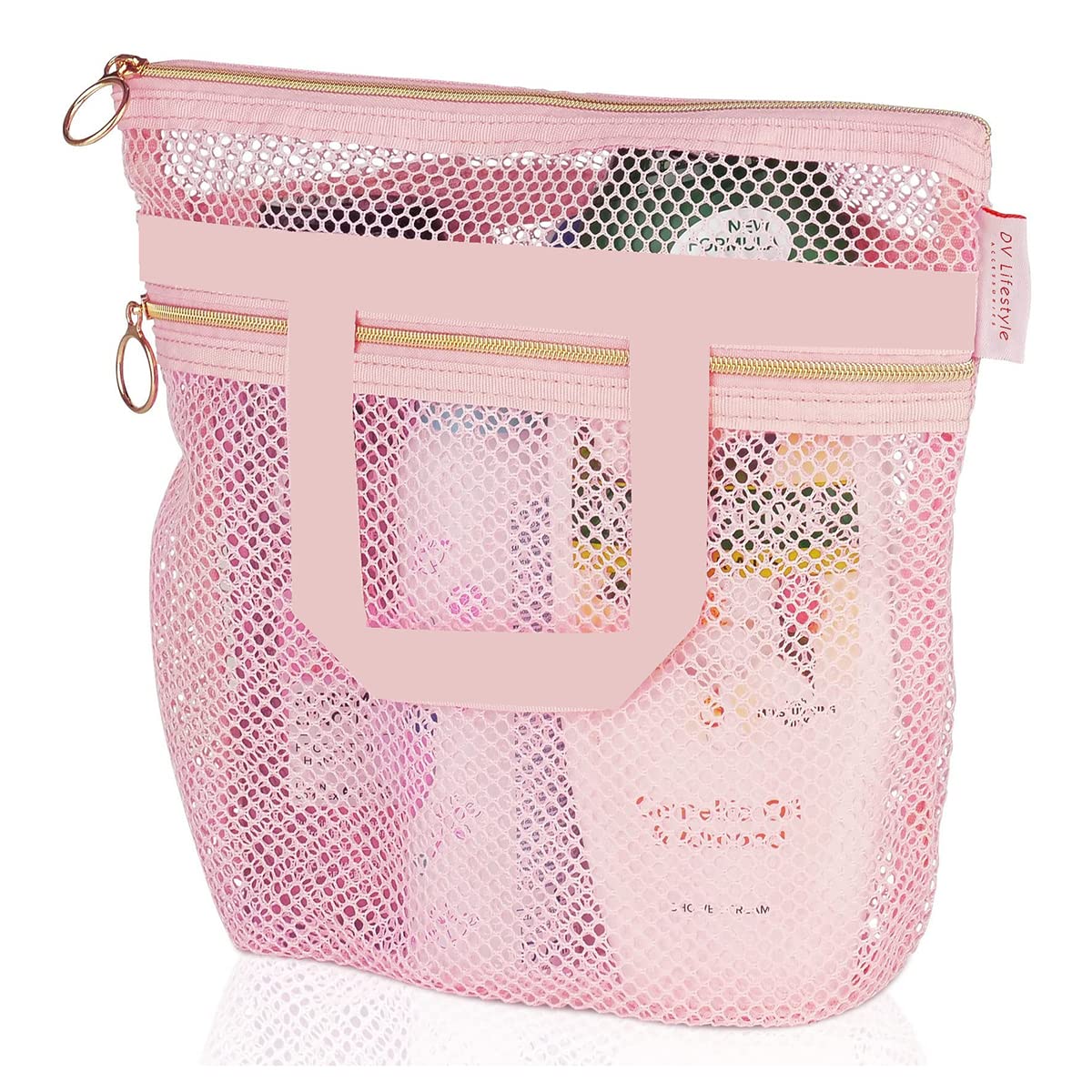 VOANZO Portable Mesh Shower Bag Ideal for Gym Travel Camp Beach Pink