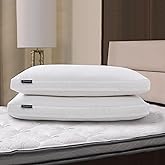 Beautyrest White Feather Down Fiber Pillows Set of 2 Pack with 2" Gusset Support Pillows,Hotel Collection 100% Cotton Hypoallergenic Medium Firm Bed Pillows for Side Sleeper