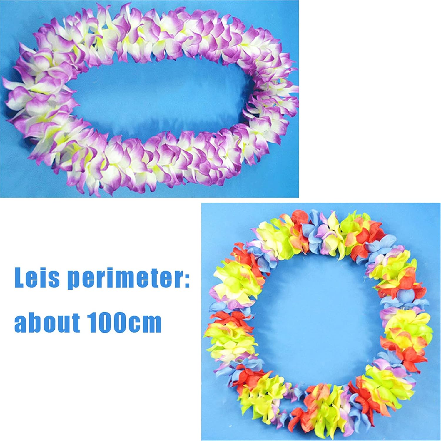 Hawaiian Leis Garland Necklace,36Pcs Colorful Ruffle Rainbow Flowers,Tropical Luau Flower Lei Silk for Summer Theme Dress Party Decorations,Beach Vacation Birthday Party Favors,Wedding Party Supplies - Image 3
