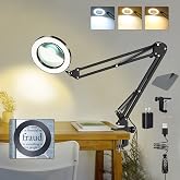VUEJIC 10X Magnifying Glass with Light and Clamp, Magnifier with Light Hands Free3 Color Modes Stepless Dimmable, 72 LEDs Rea