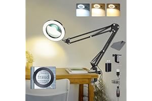 VUEJIC 10X Magnifying Glass with Light and Clamp, Magnifier with Light Hands Free3 Color Modes Stepless Dimmable, 72 LEDs Real Glass Lens Magnifying Lamp for Close Work, Repair, Reading, Craft
