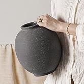 Large Blak Ceramic Vase - 9.8 Inch Rustic Farmhouse Vase for Home Decor, Minimalist Tall Vases for Living Room, Table, Bathroom, Holiday & Weddings (Sandstone Black)