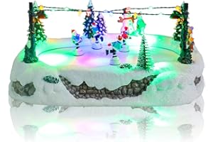 Ovewios Christmas Village Houses, Resin Christmas Village Ice Skating Rink & Colorful Warm LED Lights & 8 Songs, Lighted up Indoor Christmas Decor,Gift for House Collection Lovers, 11.7" L