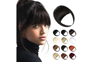 Wodelanle Bangs Hair Clip in Bangs, Fake Bangs Natrual Clip on Bangs Dark Brown,Faux Bangs Easy Clip in Hair Extenisons,French Bangs Fringe with Temples Hairpieces Curved Bangs for Daily Wear