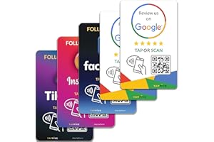 TAPSNAP TapFive Google Review Tap Cards + Follow Us on Instagram Facebook TikTok - Tap for Instant Reviews & Followers - All Phones Compatible - Reusable NFC & QR (5-Pack Social Pack)