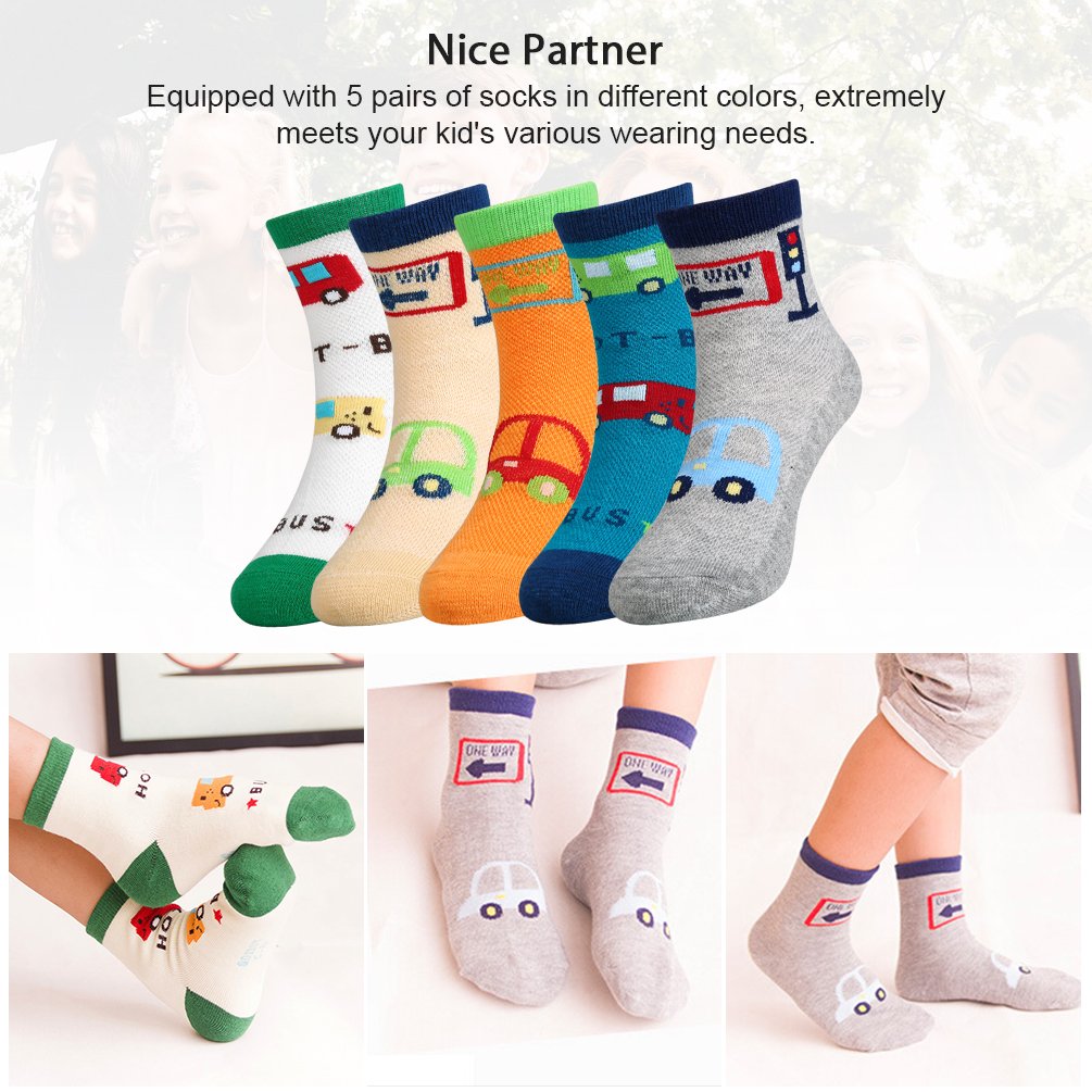 Kids Boys\' Fashion Cotton Crew Socks, Unisex Casual Mesh Socks for Boys Girls 5 Pack