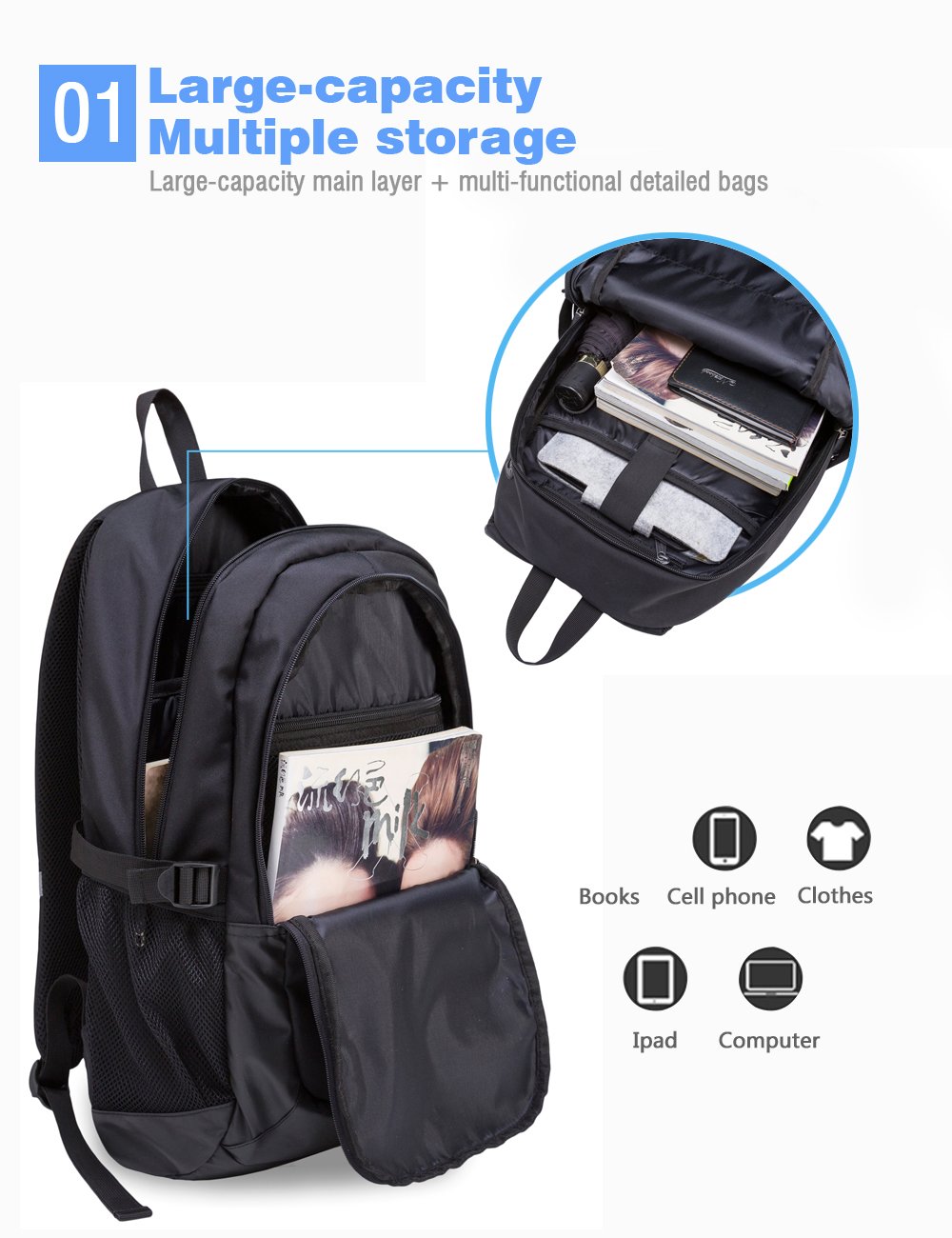 Laptop Backpack, Semir Anti Theft Water Resistant College School Backpack,Travel Computer Bag for Women Men,Business Backpack Fits Under 17.3-Inch Laptop and Notebook (Original Black)