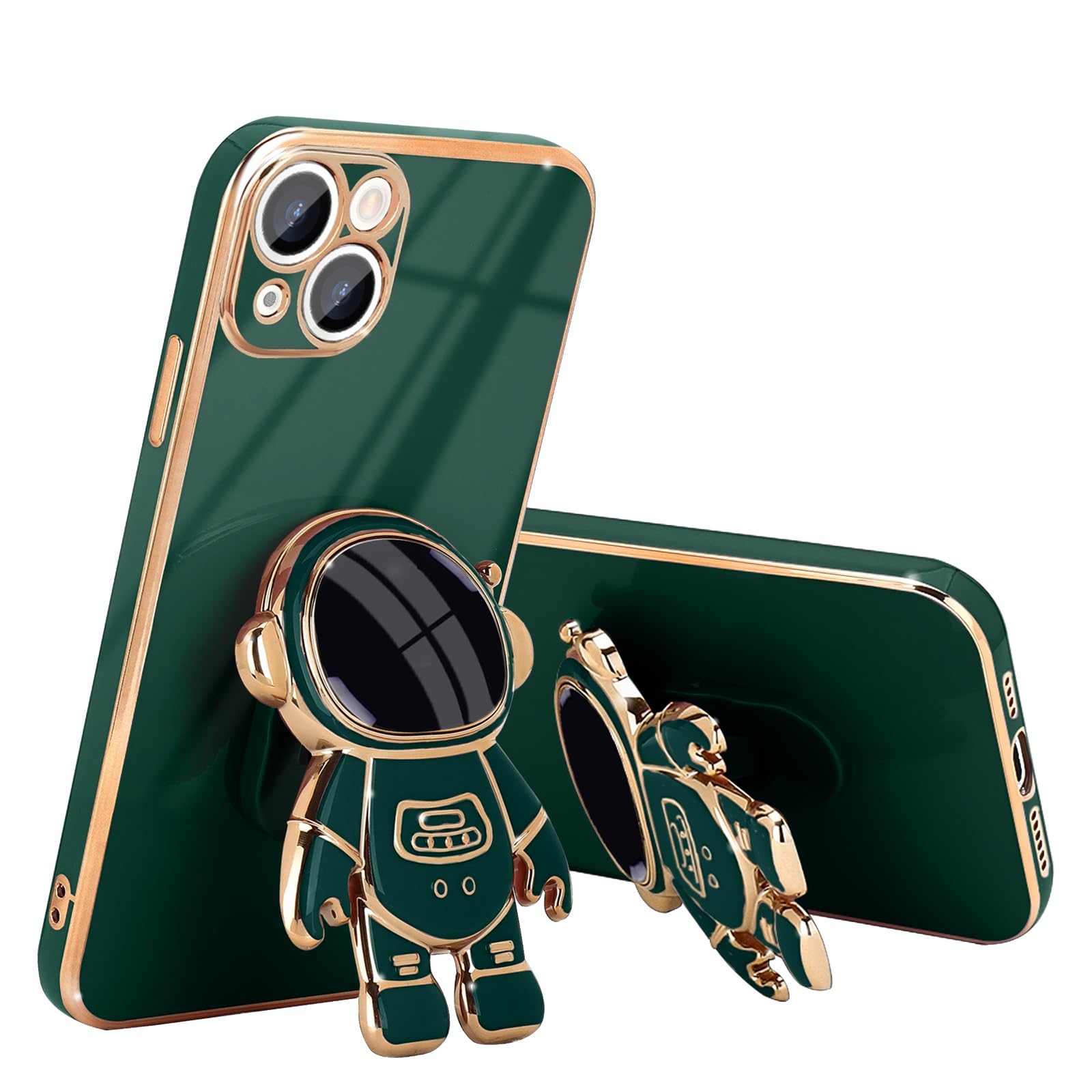 Pepmune Compatible with iPhone 13 Case Cute 3D Astronaut Stand Design Camera Protection Shockproof Soft Back Cover for Apple iPhone 13 Phone Case Dark Green