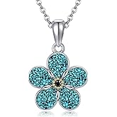 UCADRIT Forget Me Not Necklace Sterling Silver Turquoise Flower Necklace Floral Jewelry Forget Me Not Gifts for Women