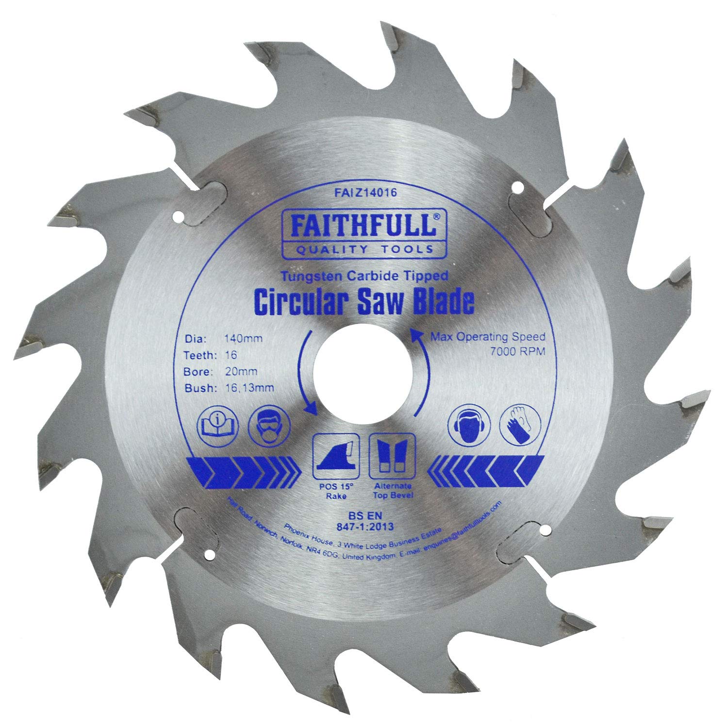 Faithfull FAIZ14016 TCT Circular Saw Blade 140 mm x 20 mm Bore x 16 Teeth