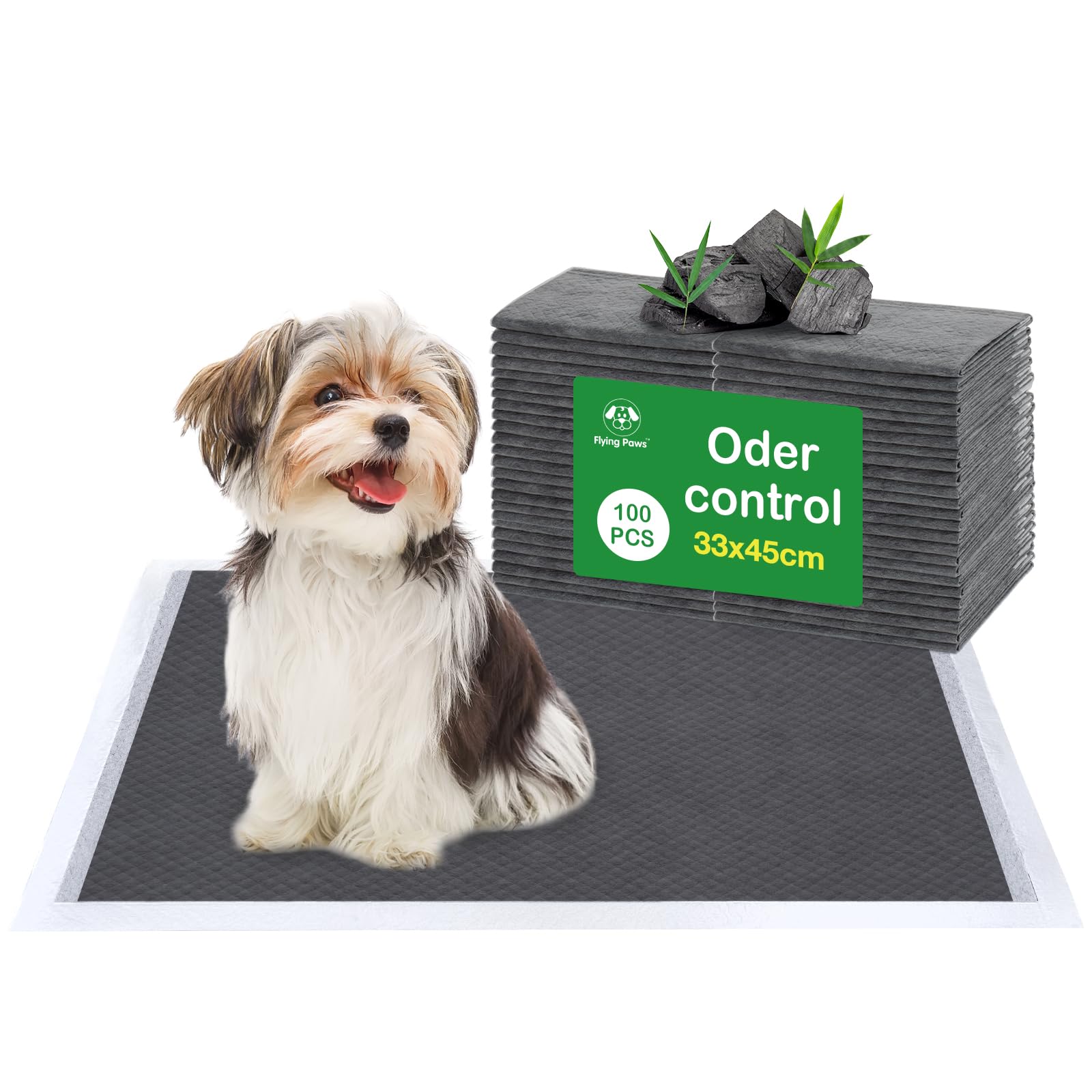 Flying Paws Puppy Pads 100 Pack, 33x45 cm Super Absorbent Pet Dog Training Pads, Leakproof Pee Pad with Charcoal Odour Control, Ideal for Small Pets Floor Protection Toilet Pee Mat S-100