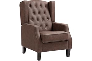 HOMCOM Faux Leather Accent Chair, Upholstered Wingback Armchair, Modern Button Tufted Living Room Chair with Thick Padding, B