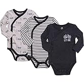 Asher and Olivia Baby Boy's 3-Pack Long-Sleeve Kimono Bodysuit Set: Side Snap Infant Clothes Bundle