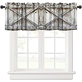 HZOHNAGO Rustic Wooden Barn Door Window Valance Curtains Vintage Farmhouse Wooden Pattern Short Curtain for Kitchen Living Room Bathroom Windows W54xL18in