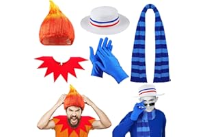 Mepase 5 Pcs Christmas Brothers Costumes Accessories Include Blue Striped Scarf Gloves Flame Wig Red and Blue Striped Hat Fake Collar for Women Men