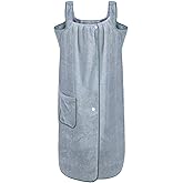 Women's Towel Wrap with Straps Coral Fleece Highly Absorbent Shower Towel Off Shoulder Wearable Bathrobe Beach Spa Gym Towelling Robe Body Cover Up Bath Skirt with Pocket Dressing Gown Sling Pajamas