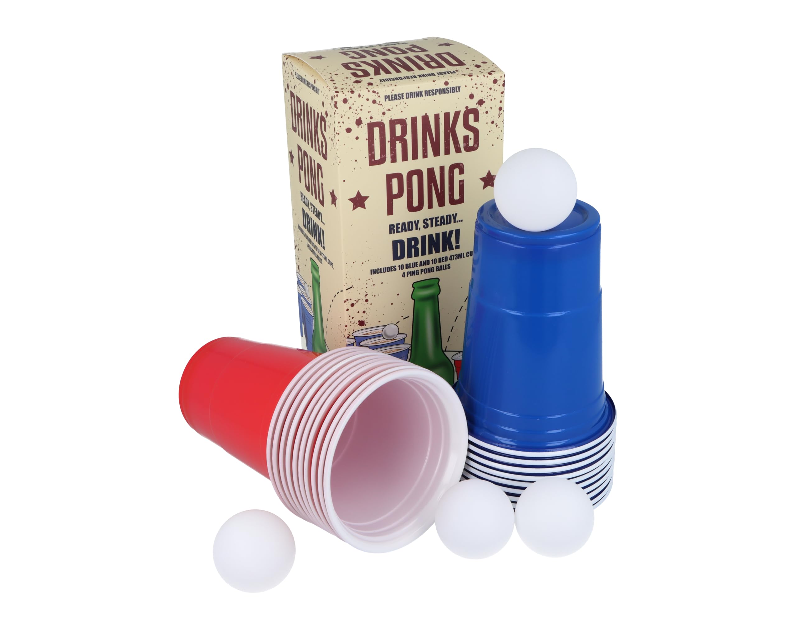HENBRANDT 2 x Beer Pong Game Set 24-Piece 16oz Blue and Red Plastic Cups for Students Birthday Parties Hen Party Stag Do Summer Fun Drinking Bar Games for Adults