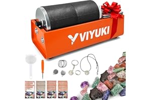 VIYUKI Professional Rock Tumbler Kit - Double Drum 6LB Lapidary Polisher for Adults (Double Barrel), Includes Rough Gemstones, 8 Polishing Grits, Jewelry, Learning Guide, Great Stem Science Kit