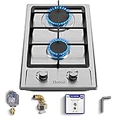 Hothit 2 Burner Propane Gas Cooktop, 12" Inch LPG/NG Dual Fuel Built-in Gas Stove Top, Stainless Steel Electronic Ignition Gas Hob for Apartment, Outdoor, RVs(L12"×W20")…