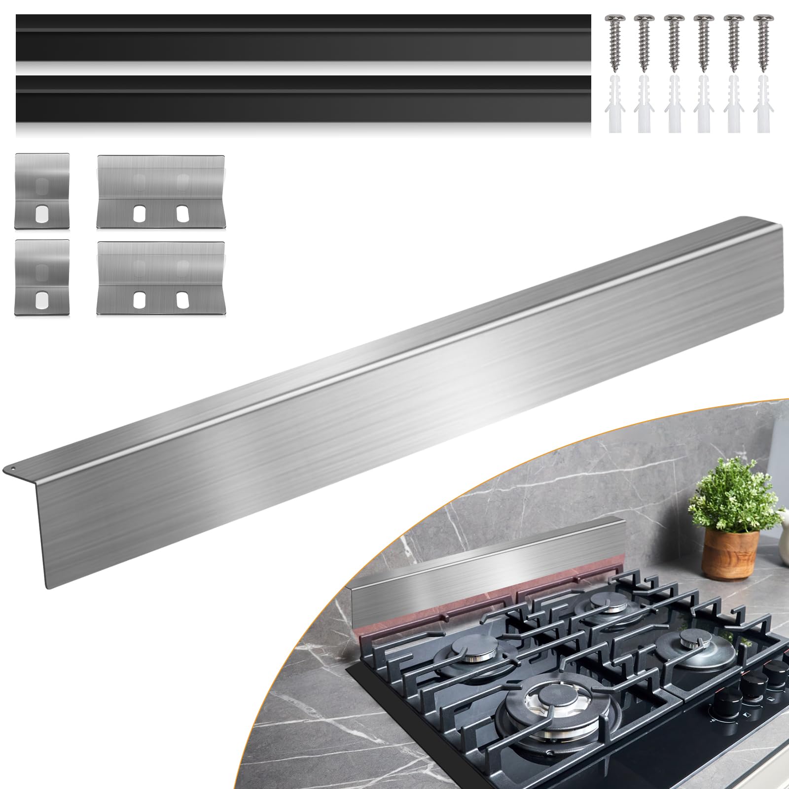 Photo 1 of 30" Slide-in Range Rear Filler Kit,Stove Gap Filler Strip, Stainless Steel Backsplash for Stove, Stove Trim Kit with Most Brands Between Stove and Backsplash(Silver) With 2 PCS Stove Gap Covers